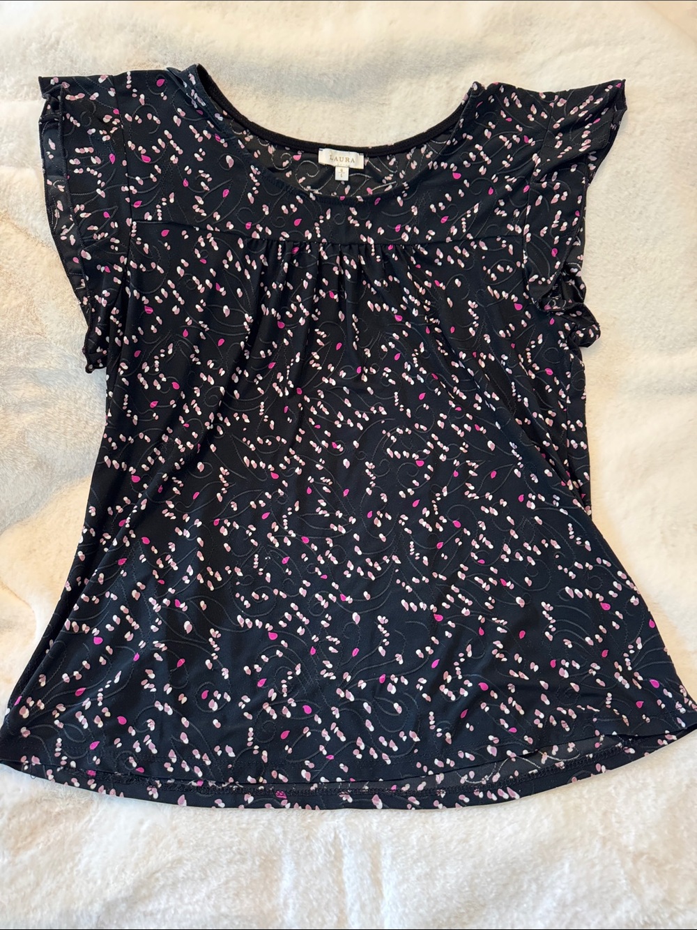 Laura Black Floral Flutter Sleeve Top